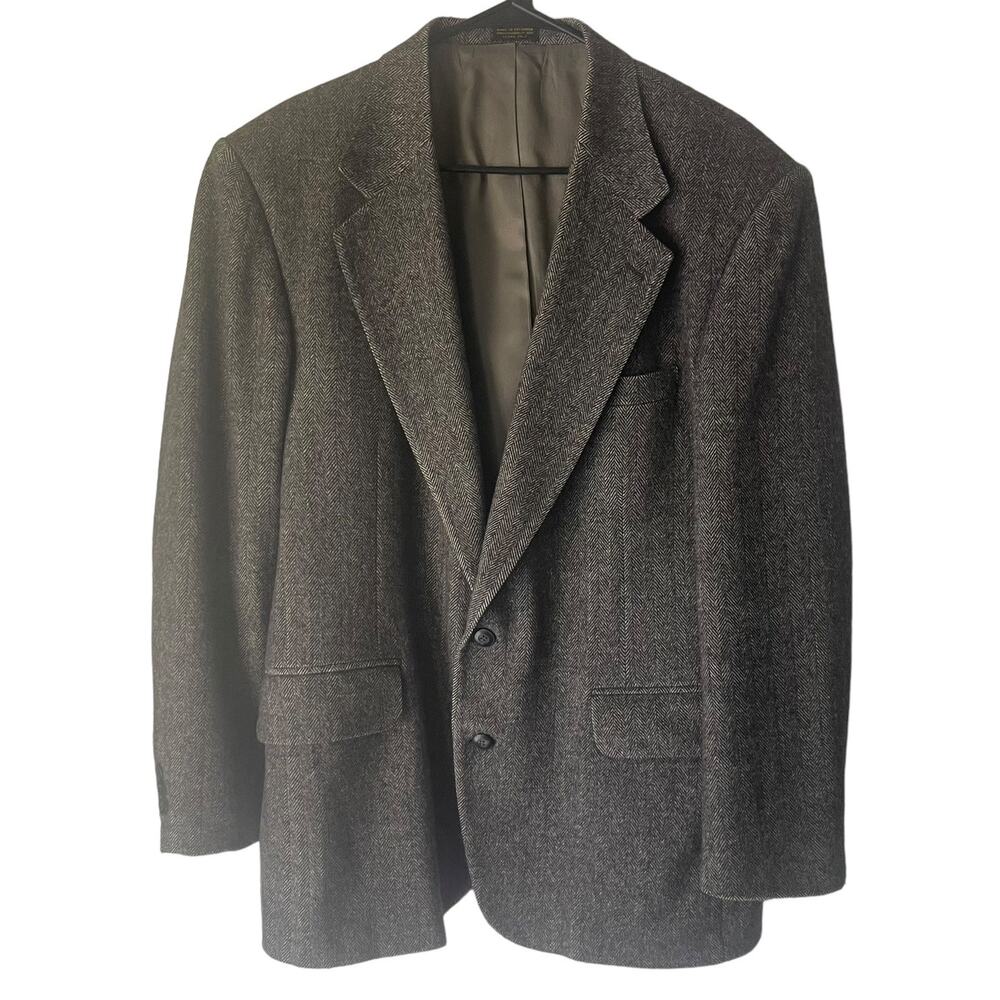 Robert Stock Men's Size 42 Grey Herrington Bone Camel Blend Grey 2 Button Blazer